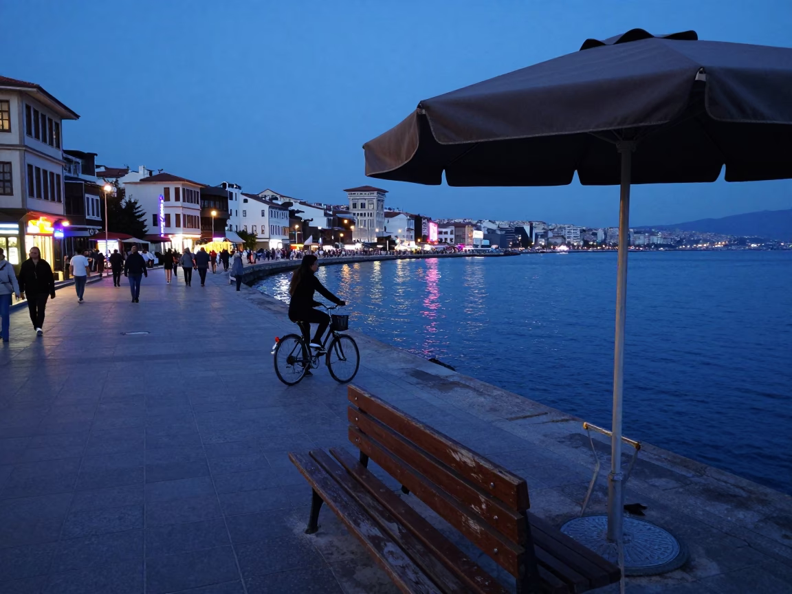 Cyclist Pausing in Izmir in in Izmir, Turkey