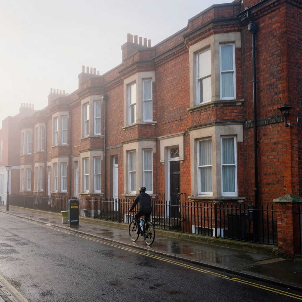 Cyclist Pausing in Liverpool in in Liverpool, United Kingdom
