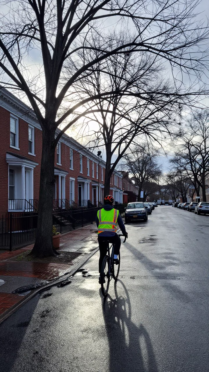 Cyclist Pausing in Philadelphia in in Philadelphia, Pennsylvania, United States