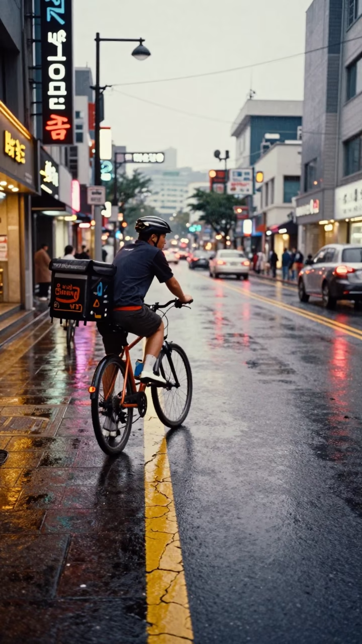 Cyclist Pausing in Seoul in in Seoul, South Korea