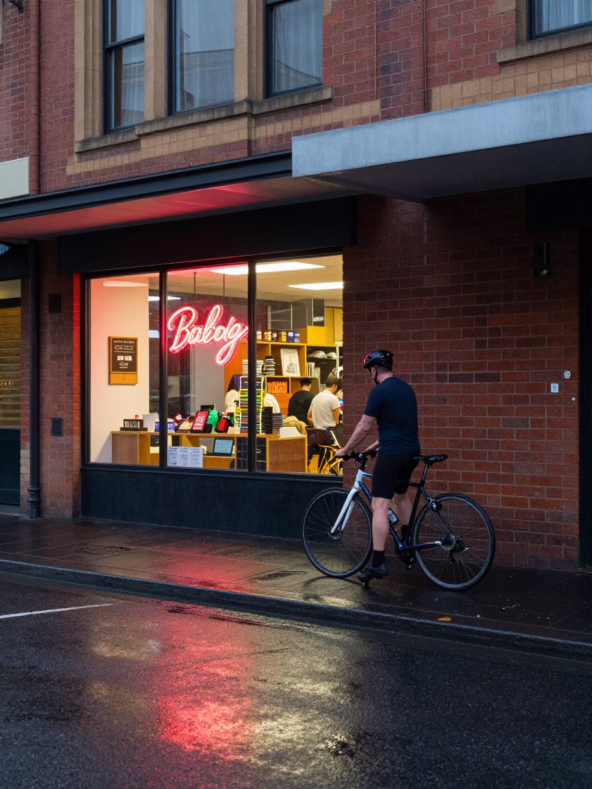 Cyclist Pausing in Sydney in in Sydney, New South Wales, Australia