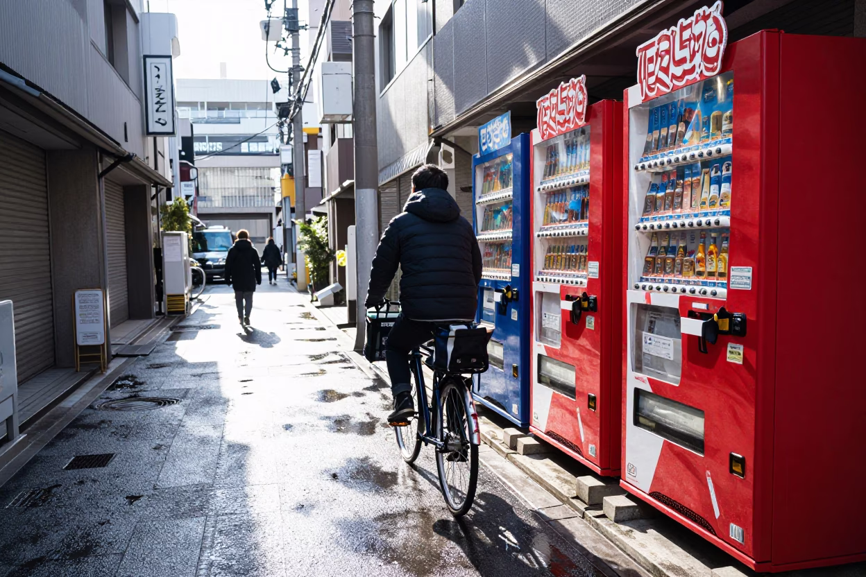 Cyclist Pausing in Tokyo in in Tokyo, Japan