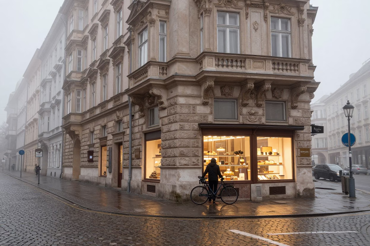 Cyclist Pausing in Vienna in in Vienna, Austria