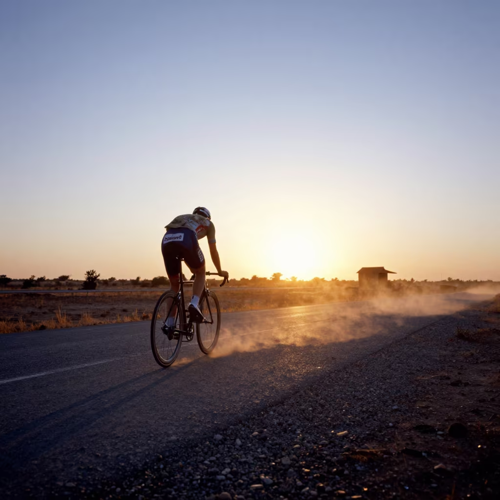 Cyclist Sprint Launch Sunset Touba Roadside in at a roadside stop near Touba