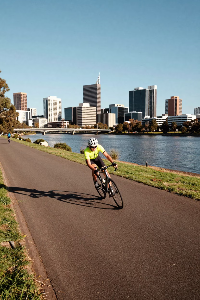 Cyclist Turning in Adelaide in in Adelaide, South Australia, Australia