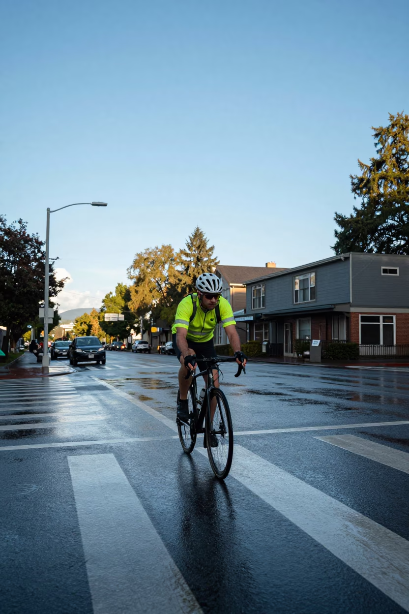 Cyclist Turning in Portland in in Portland, Oregon, United States