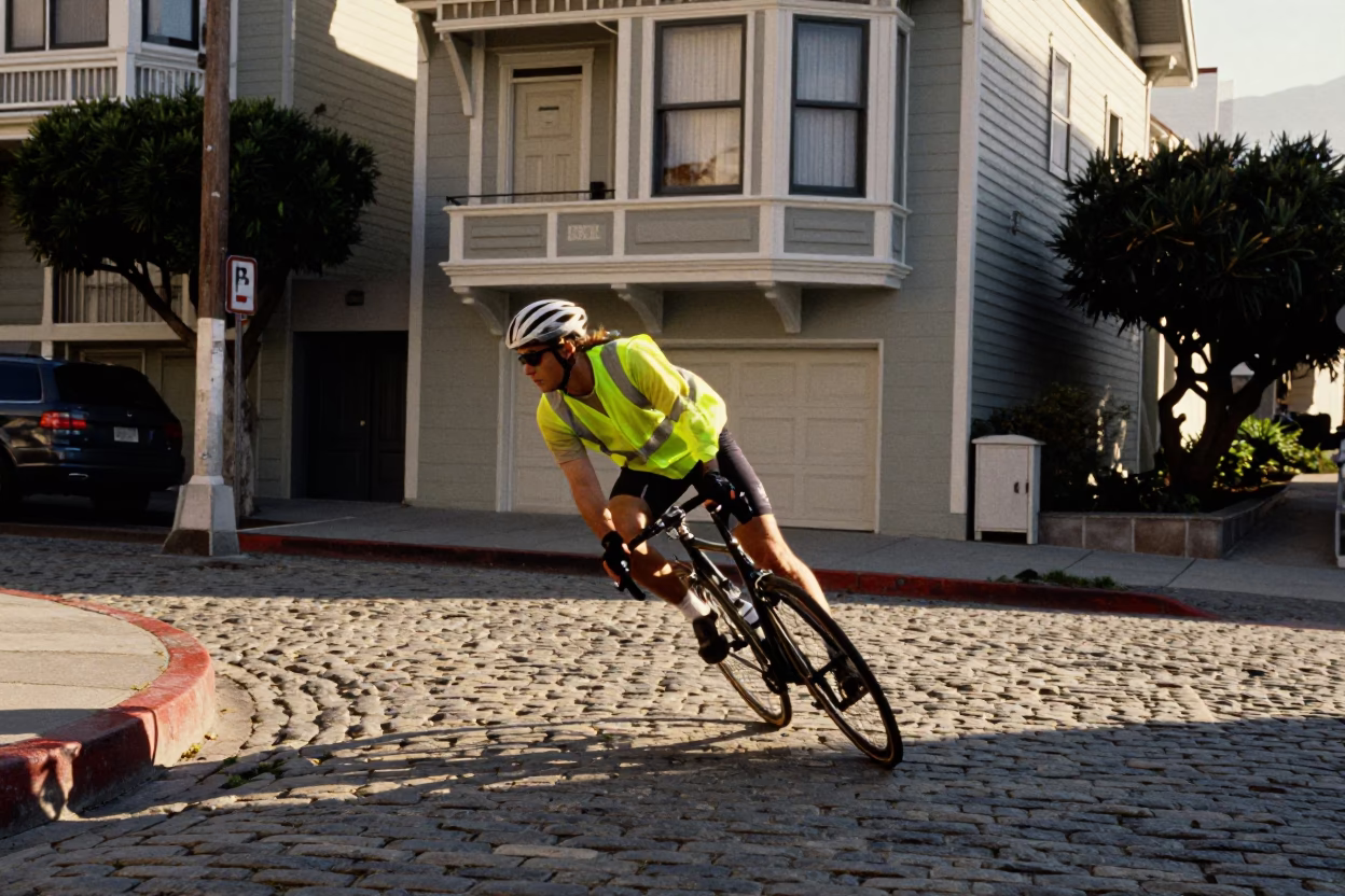 Cyclist Turning in San Francisco in in San Francisco, California, United States