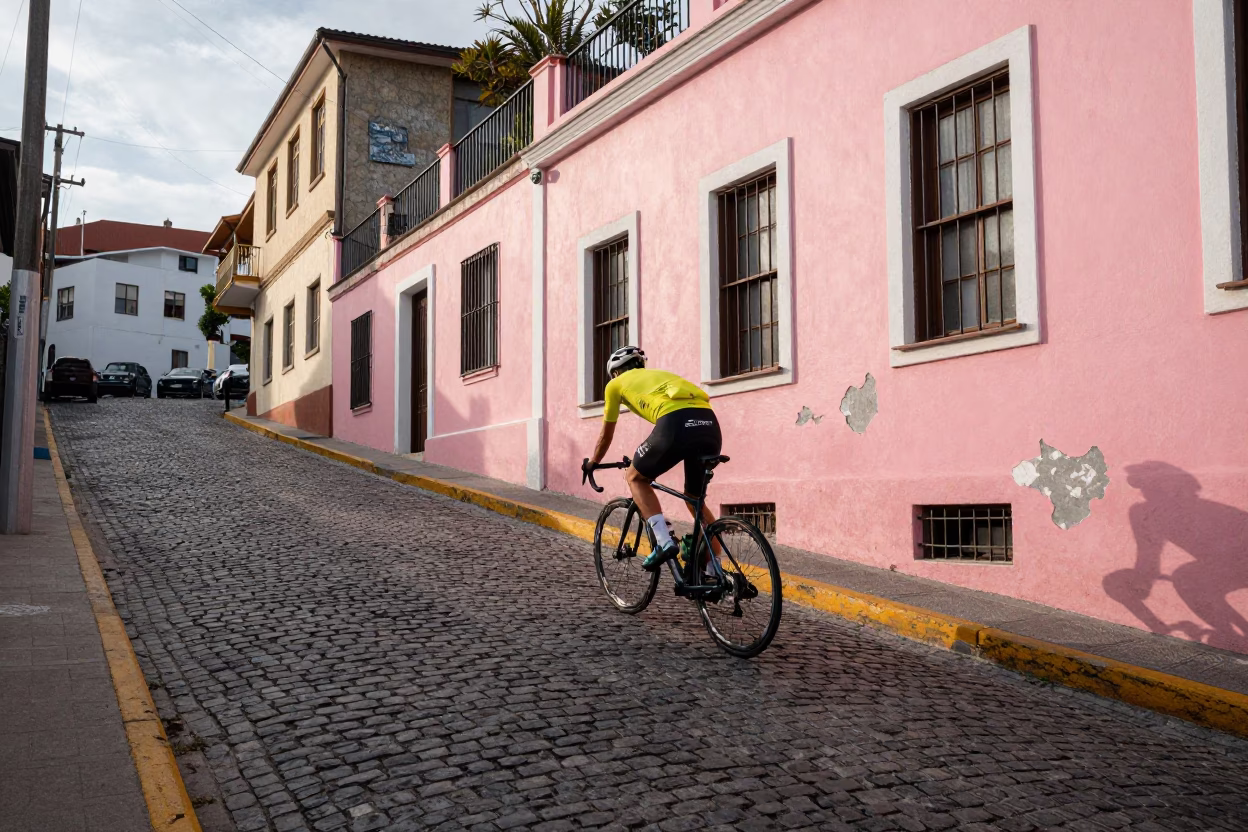 Cyclist Turning in Valparaiso in in Valparaiso, Chile