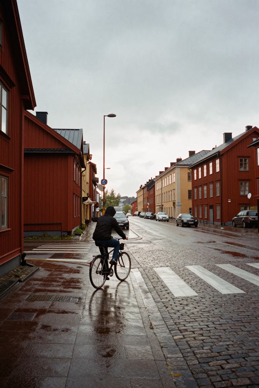 Cyclist Waiting in Stockholm in in Stockholm, Sweden