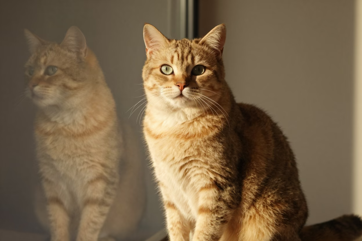 Cymric Cat Portrait in Bailundo Studio in in a quiet portrait studio with a plain backdrop and eye-level framing near Bailundo