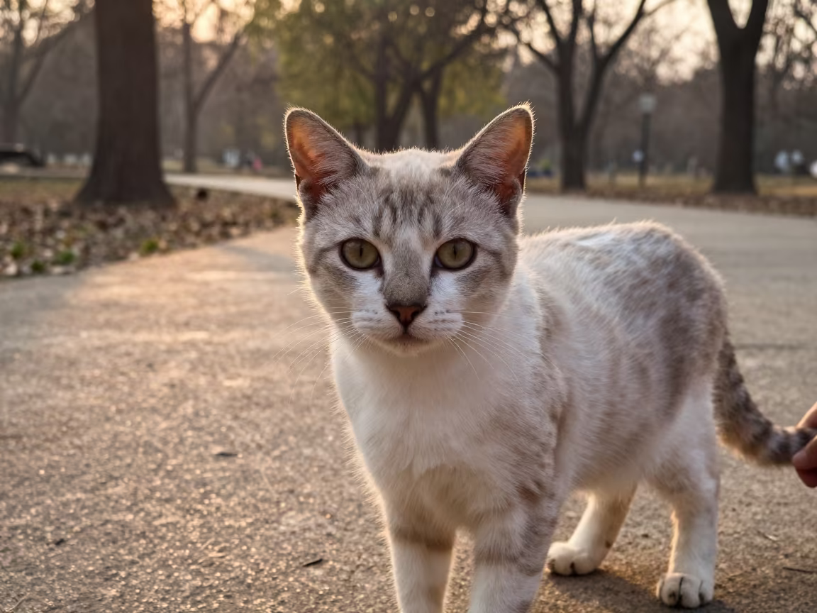 Cymric Cat Portrait in Evening Park Light in along a quiet park path with soft open shade and a clean background in Nagaon