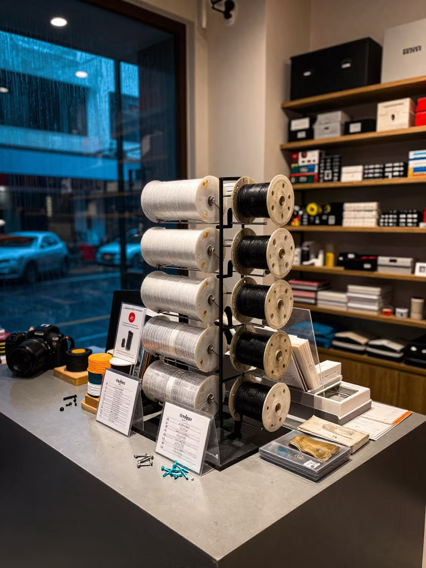 Da Nang Store Counter with Gift Wrap Spool Rack in along a front-of-store display run in Da Nang