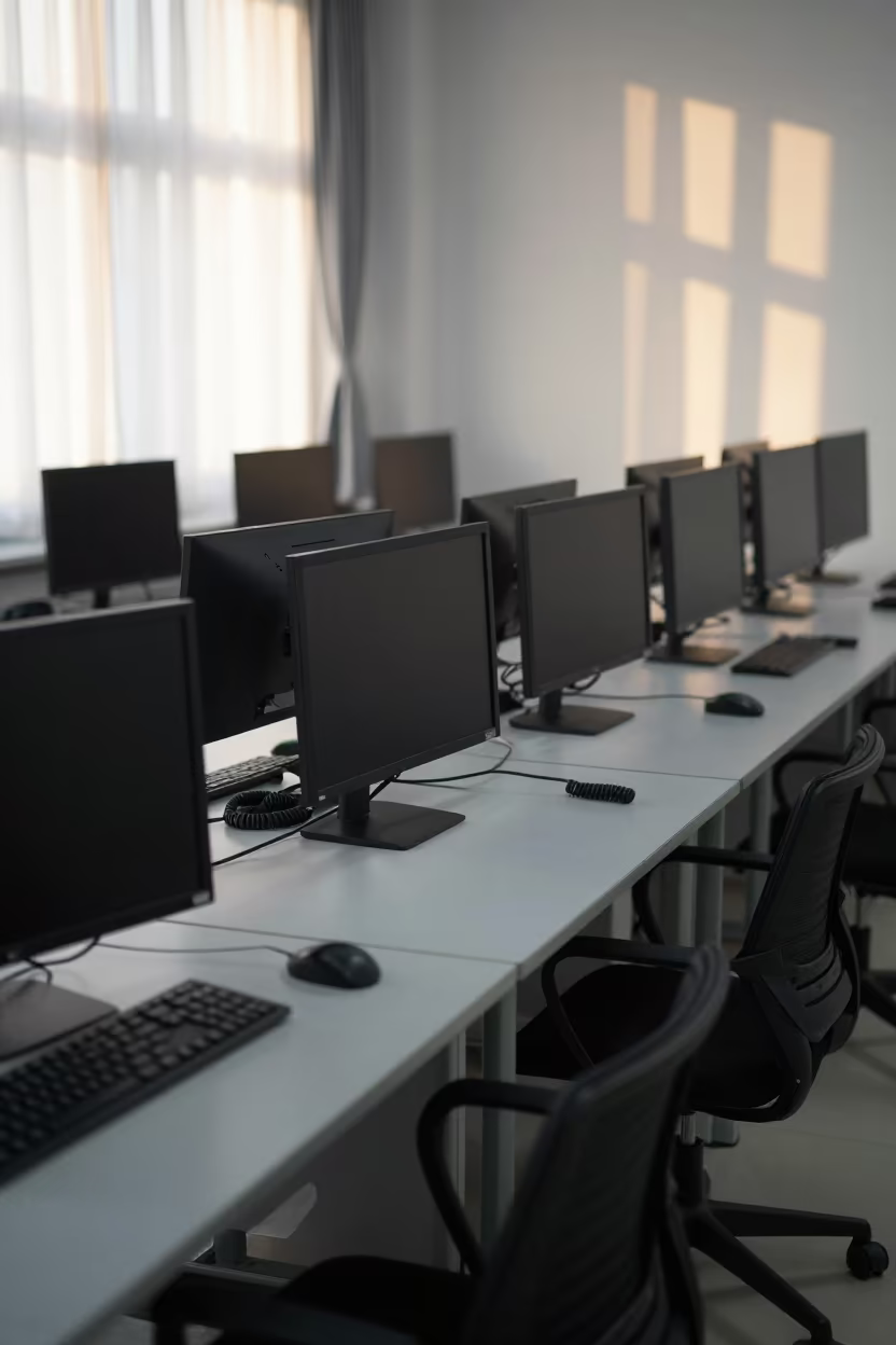 Daegu Computer Lab Dawn Light and Cables in in a computer lab before lessons in Daegu