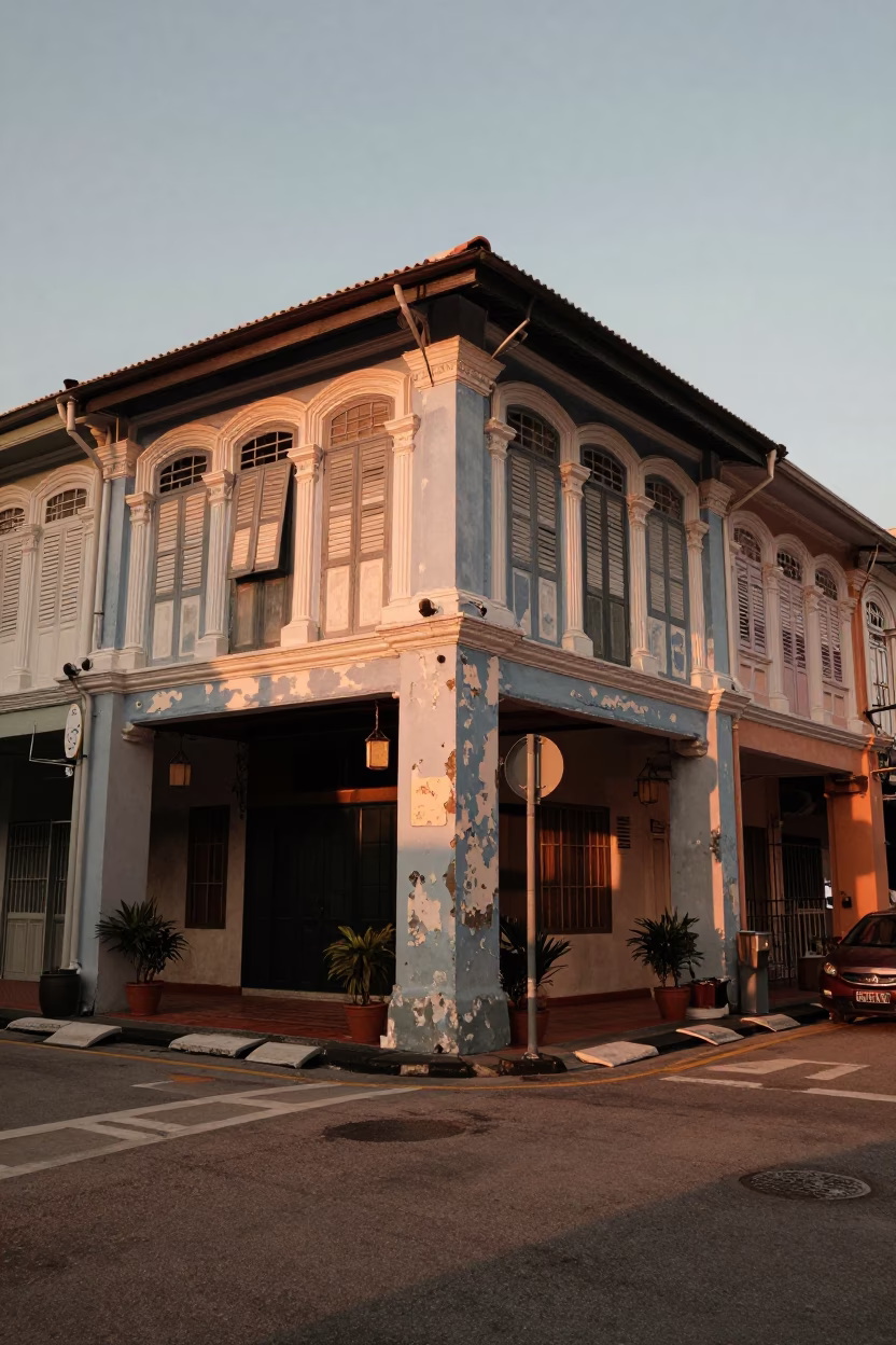 Daily Life at Copper-toned Light Before Dusk in George Town in in George Town, Malaysia