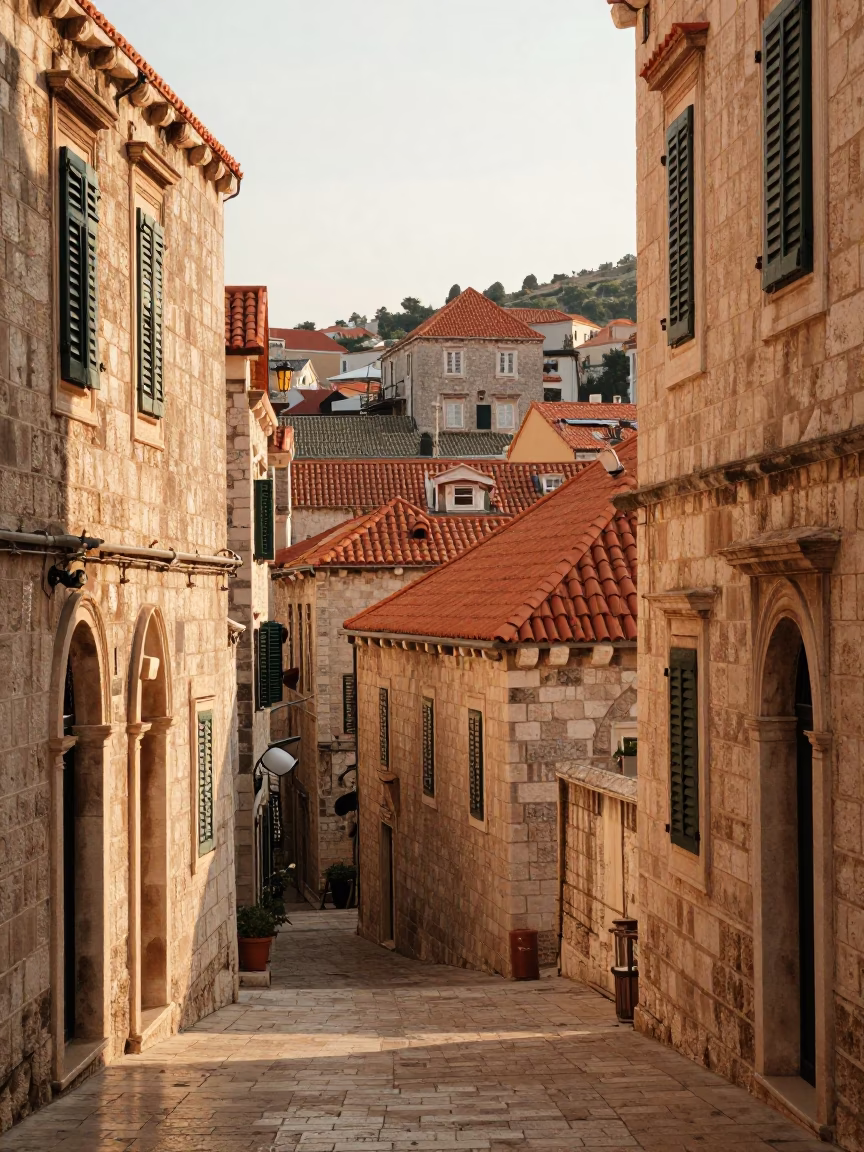 Daily Life in Dubrovnik at As First Light Reaches The Scene in in Dubrovnik, Croatia