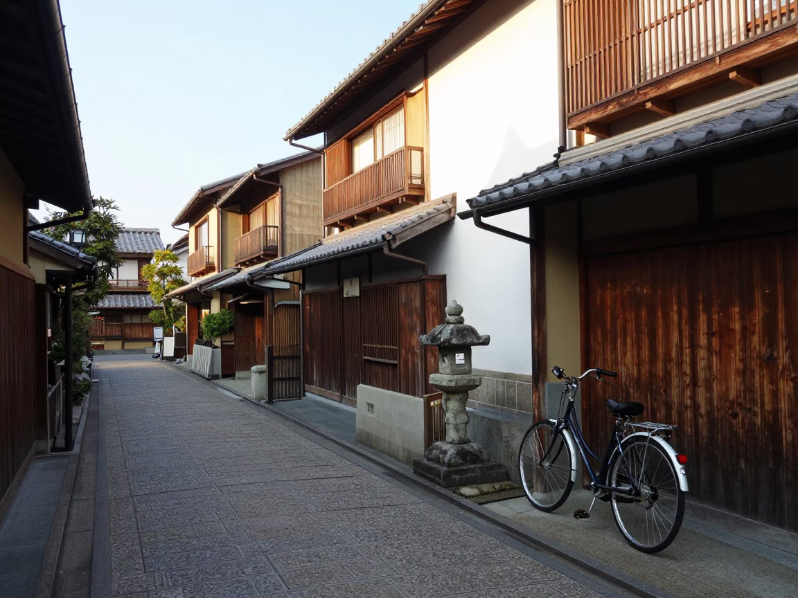 Daily Life in Kyoto at Clear Late-afternoon Light in in Kyoto, Japan