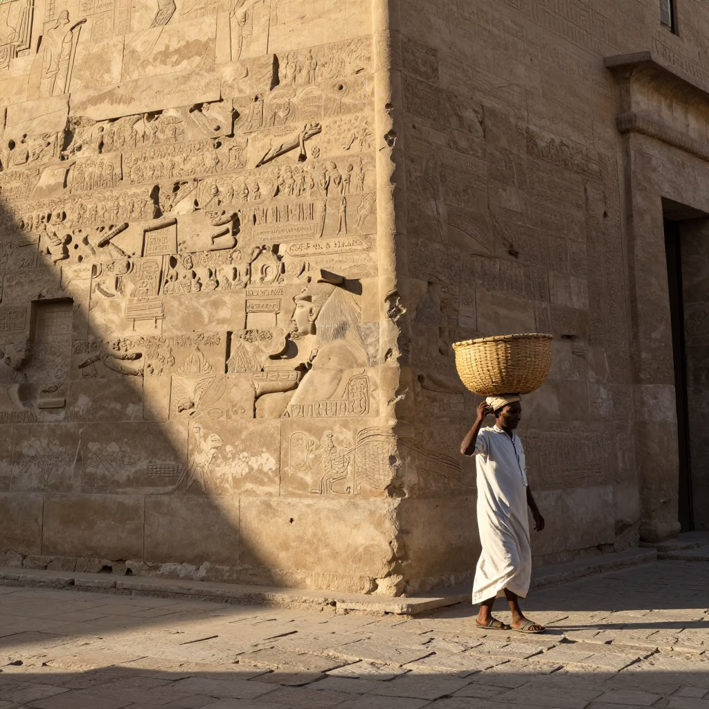 Daily Life in Luxor at As First Light Reaches The Scene in in Luxor, Egypt