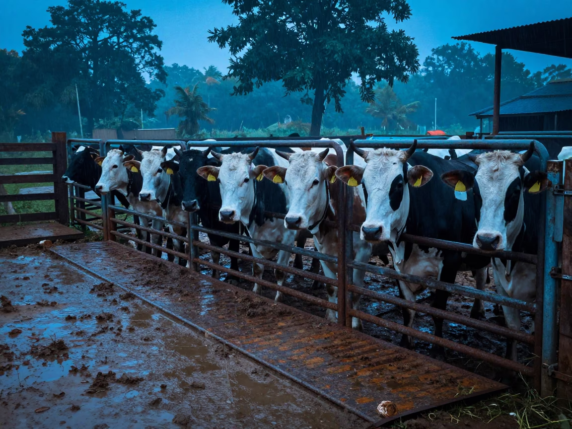 Dairy Cattle Bunching at Dawn Gate Odisha in at a stockyard loading ramp in Odisha
