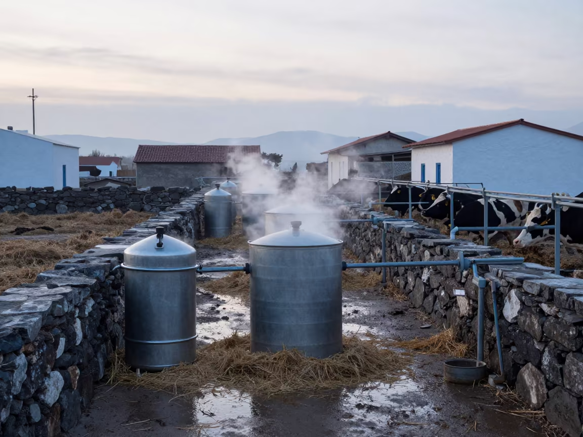 Dairy Colostrum Thaw Tub Morning Greek Feedlot in along a feedlot lane in the Greek Islands