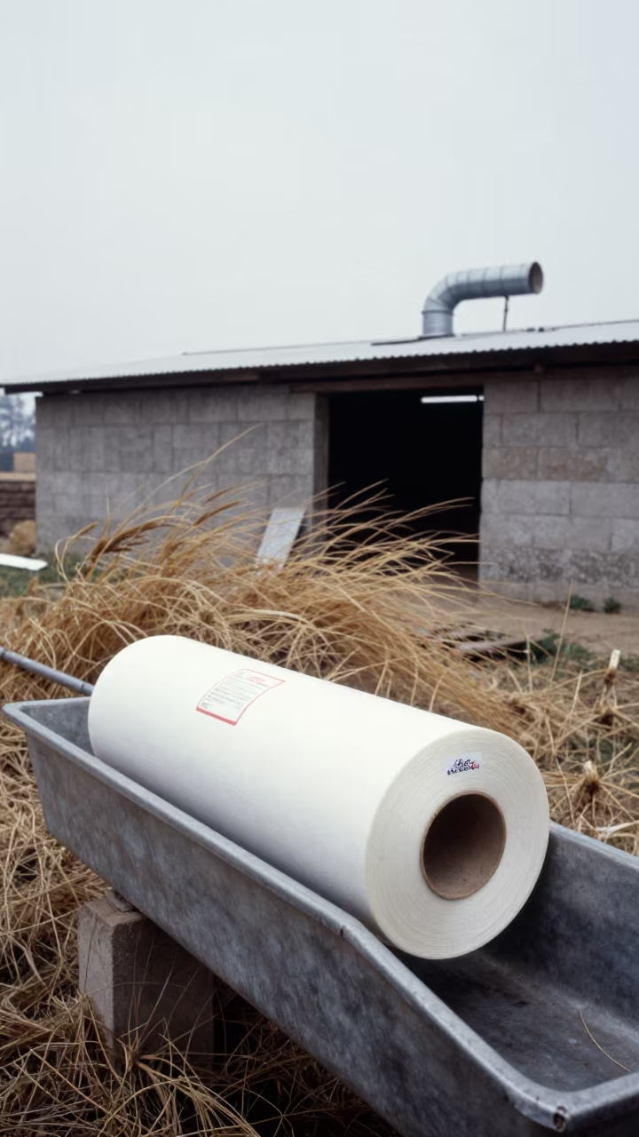 Dairy Liner Sticker Roll Near Trough in near a windbreak and water trough in Uttarakhand