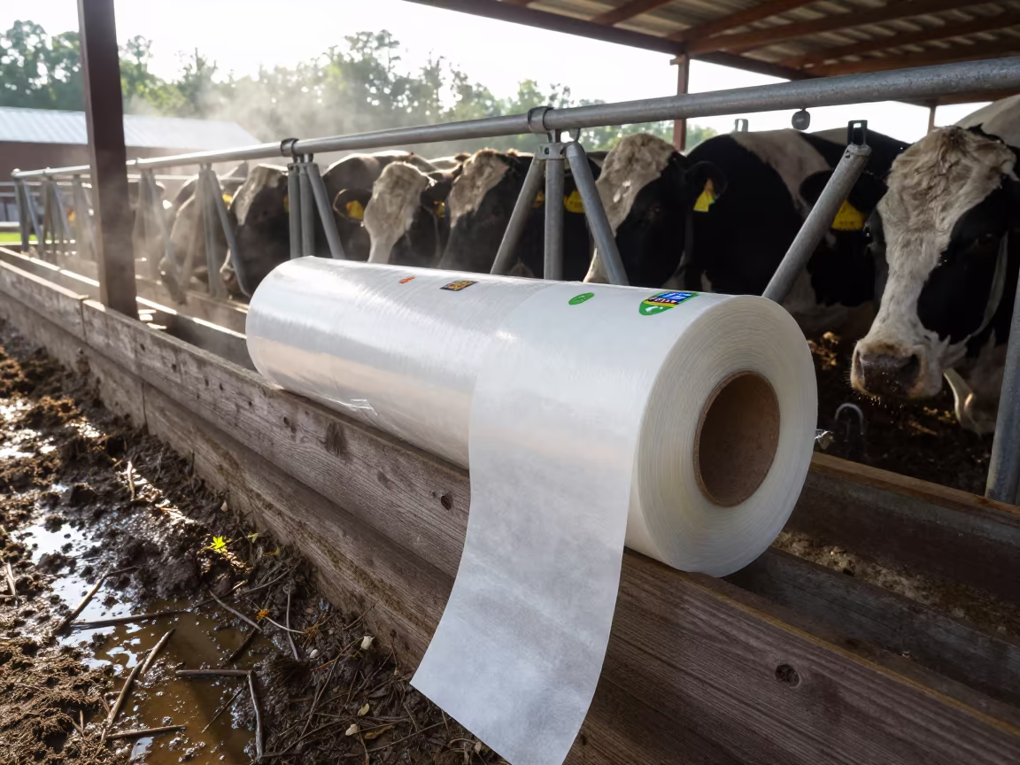 Dairy Sticker Roll on Georgia Fence in along a muddy paddock fence in Georgia