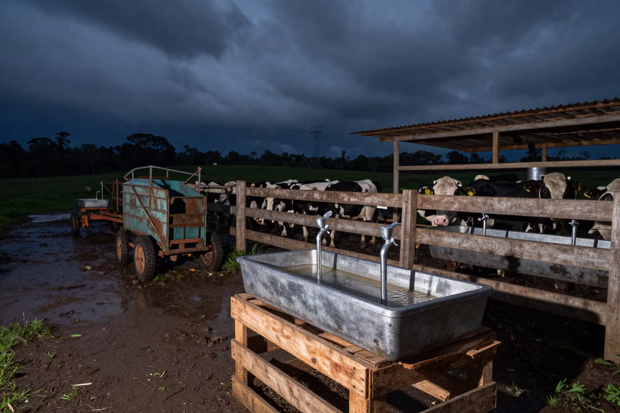 Dairy Teat Dip Tray Night Reset Guatemala in near a windbreak and water trough in Guatemala