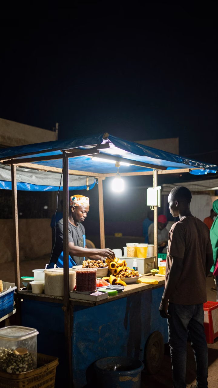 Dakar Food Stall at The Deepest Night Sky Light in in Dakar, Senegal