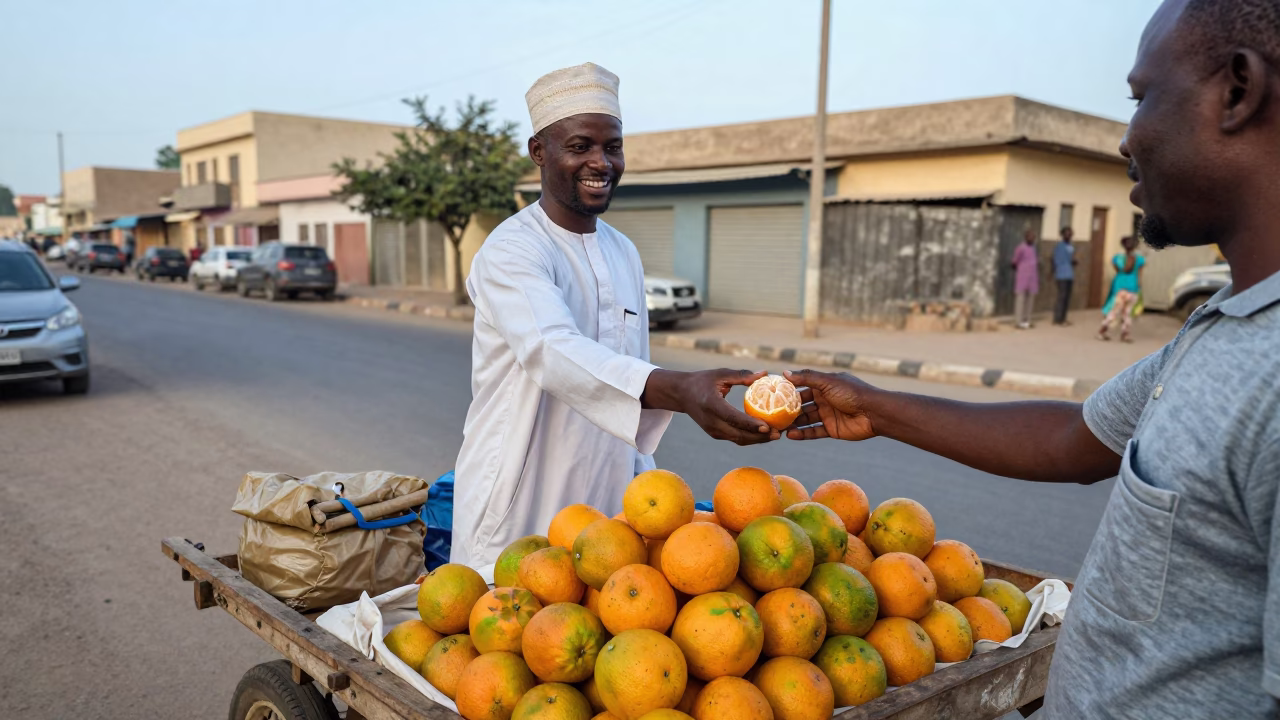 Dakar Selling Oranges at Early Morning Light in in Dakar, Senegal