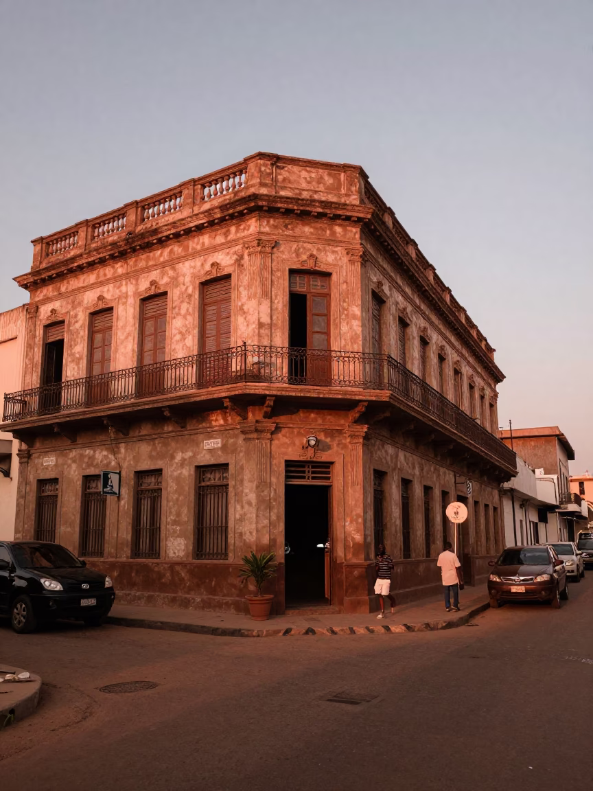 Dakar Senegal Before Dusk Copper Light Street Scene with Cup and Saucer in in Dakar, Senegal