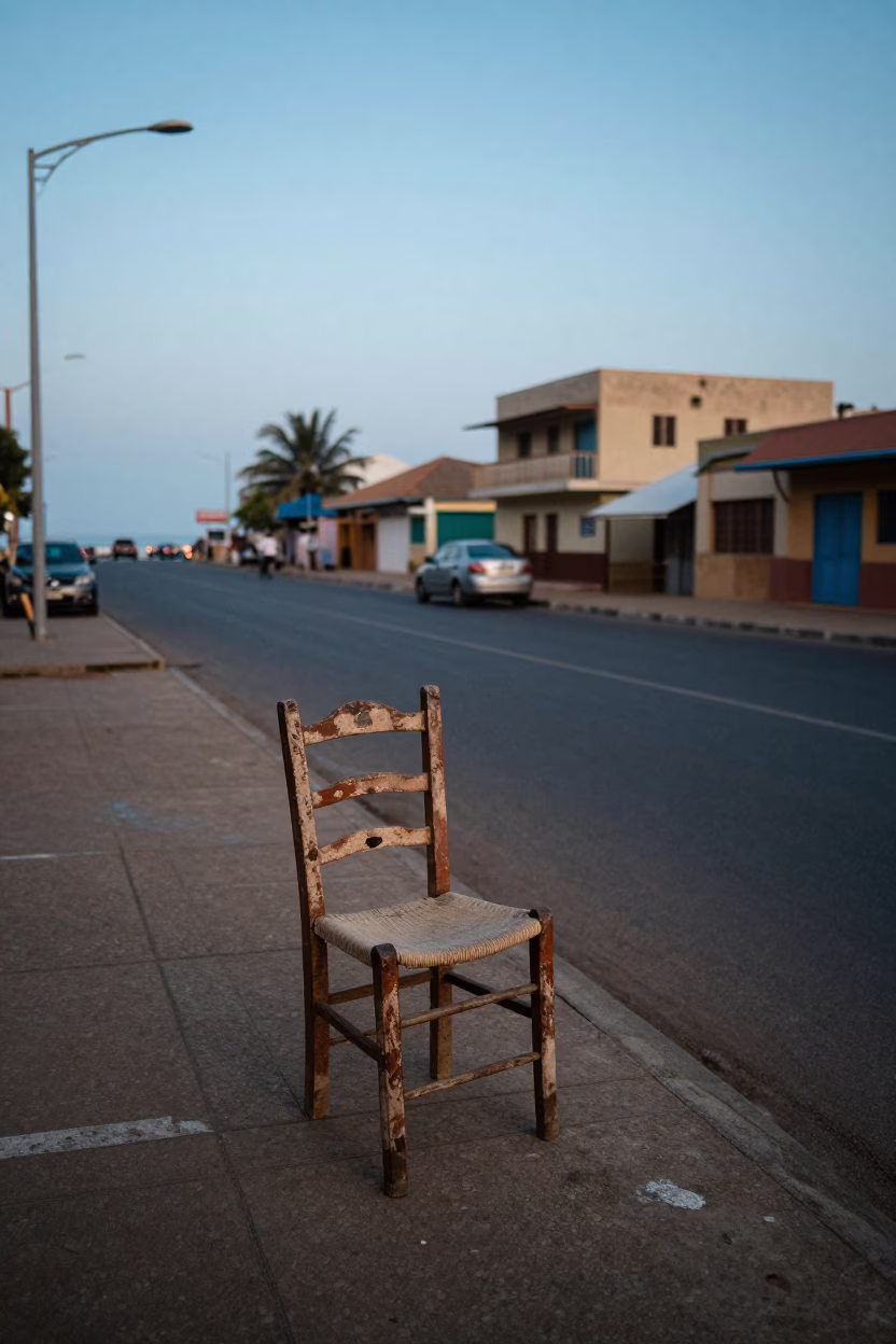 Dakar Senegal Dawn Street Scene with Ladder Back Chair and Plumb Bob in in Dakar, Senegal