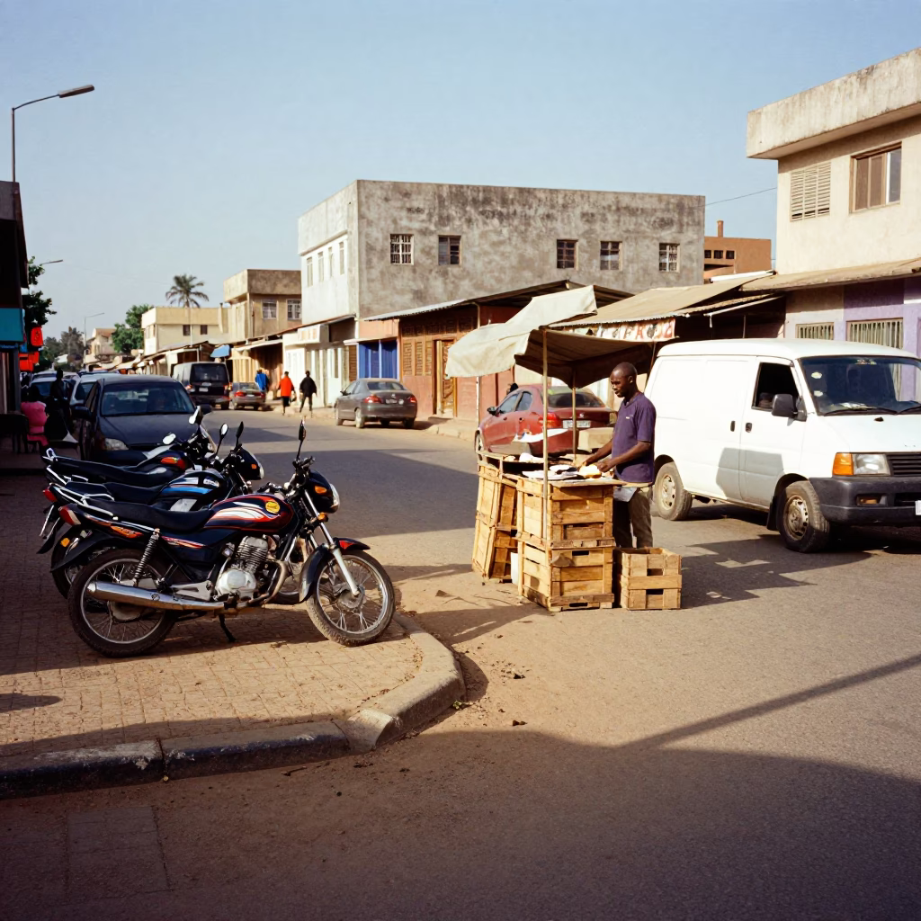 Dakar Senegal Early Afternoon Street Scene with Local Commerce and Urban Activity in in Dakar, Senegal