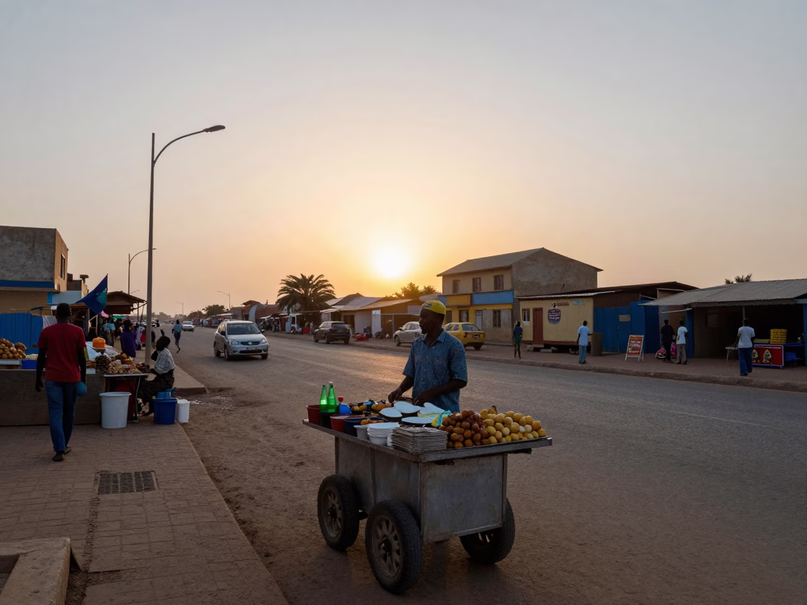 Dakar Senegal Early Evening Street Scene with Local Food and Daily Life in in Dakar, Senegal