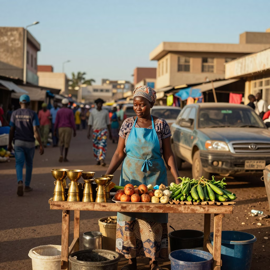 Dakar Senegal Late Afternoon Street Scene with Apron and Brass Details in in Dakar, Senegal
