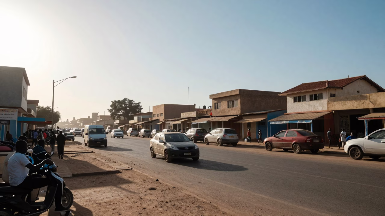 Dakar Senegal Late Afternoon Street Scene with Aqueduct and Haze in in Dakar, Senegal