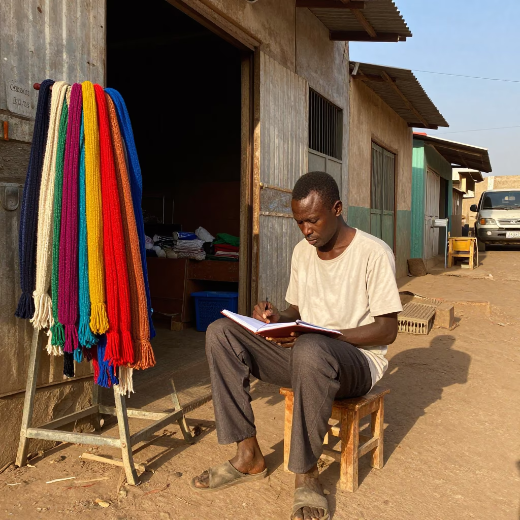 Dakar Senegal Late Afternoon Street Scene with Notebook and Wool Scarves in in Dakar, Senegal