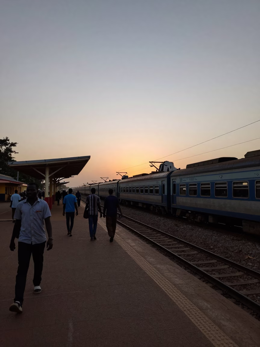 Dakar Senegal Nautical Dawn Street Scene with Commuter Train Platform and Morning Activity in in Dakar, Senegal