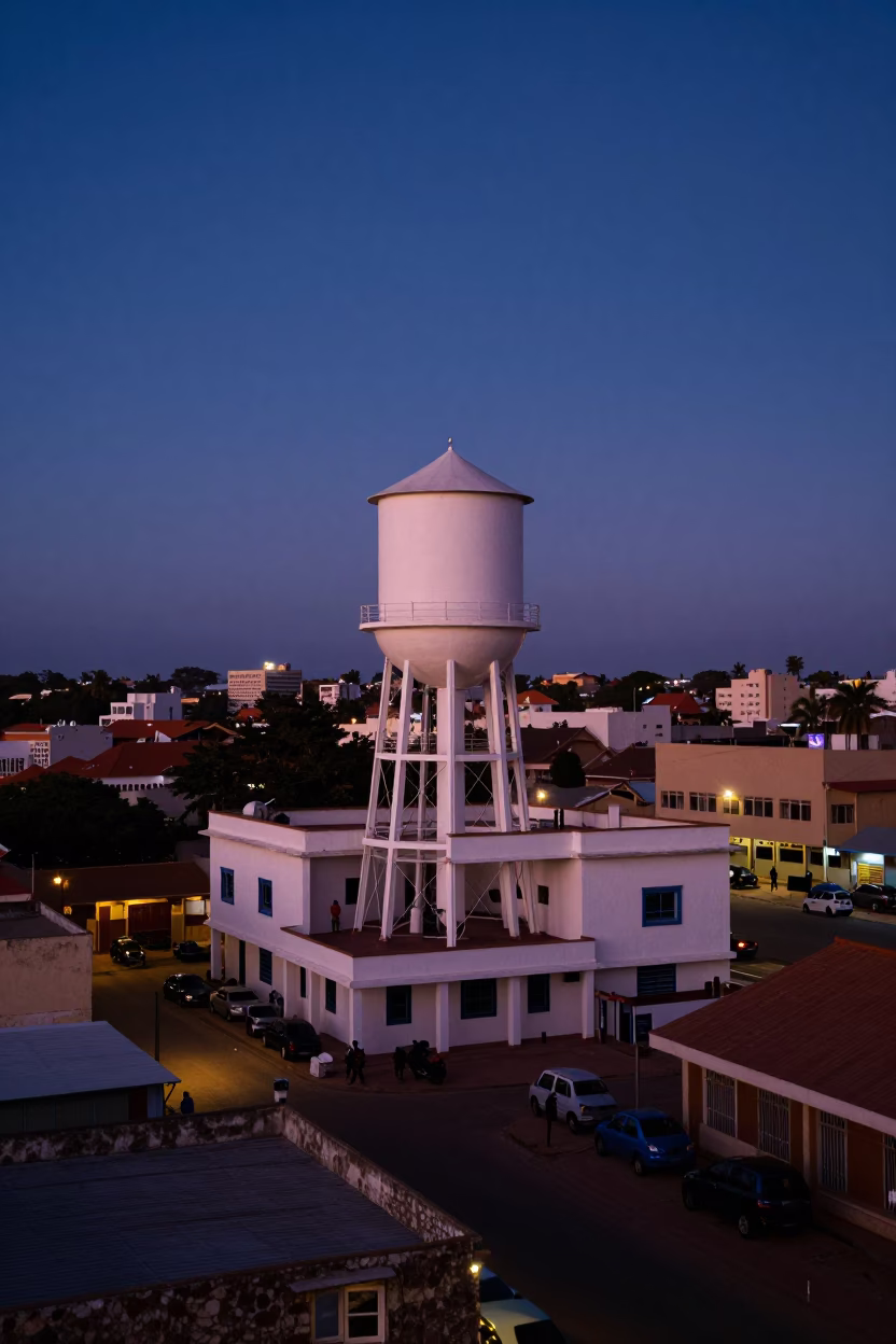 Dakar Senegal Nautical Dawn Water Tower Rooftop Scene in in Dakar, Senegal