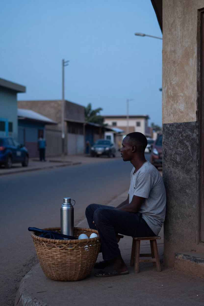Dakar Senegal Pre-Dawn Street Scene with Basket and Thermos in in Dakar, Senegal