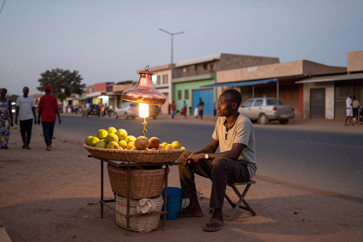 Dakar Senegal Street Vendor Copper Light Before Dusk Colorful Scene in in Dakar, Senegal