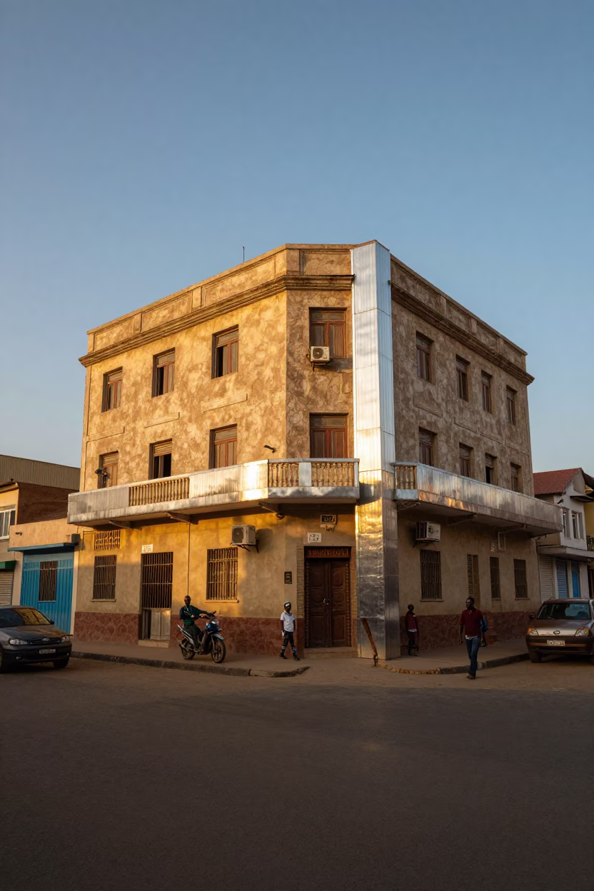 Dakar Senegal Sunset Street Scene with Brushed Steel Edge and Camp Stool in in Dakar, Senegal