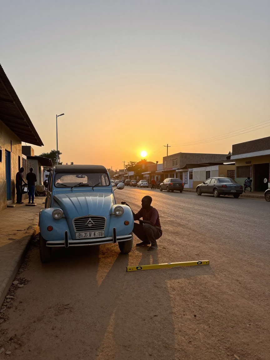 Dakar Senegal Sunset Street Scene with Wrench and Spirit Level Tools in in Dakar, Senegal