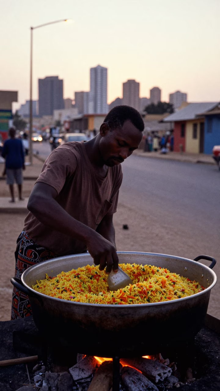 Dakar Senegaleese Thieboudienne at The Still Hours Before Dawn Light in in Dakar, Senegal