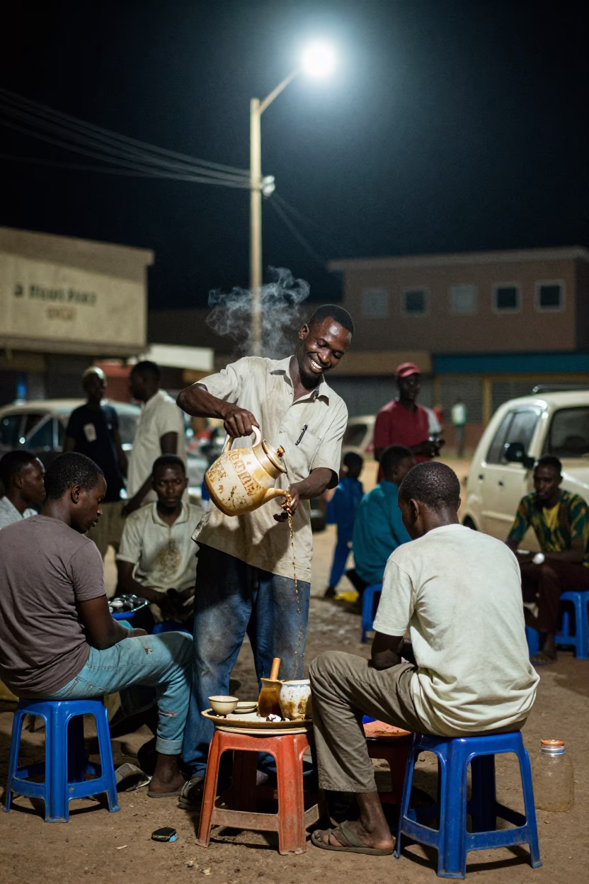 Dakar Serving Tea at Midnight Light in in Dakar, Senegal