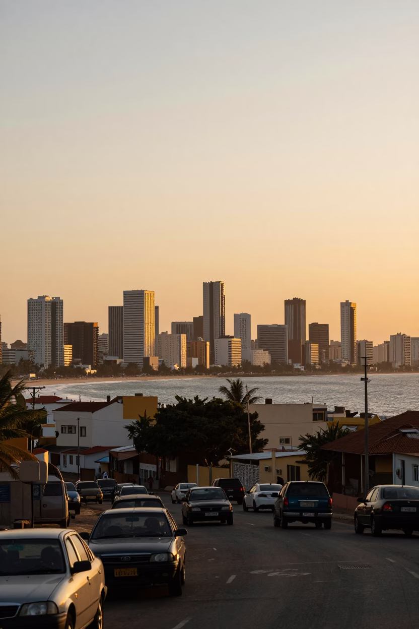 Dakar Skyline And Atlantic Ocean Horizon at Sunset Light in in Dakar, Senegal