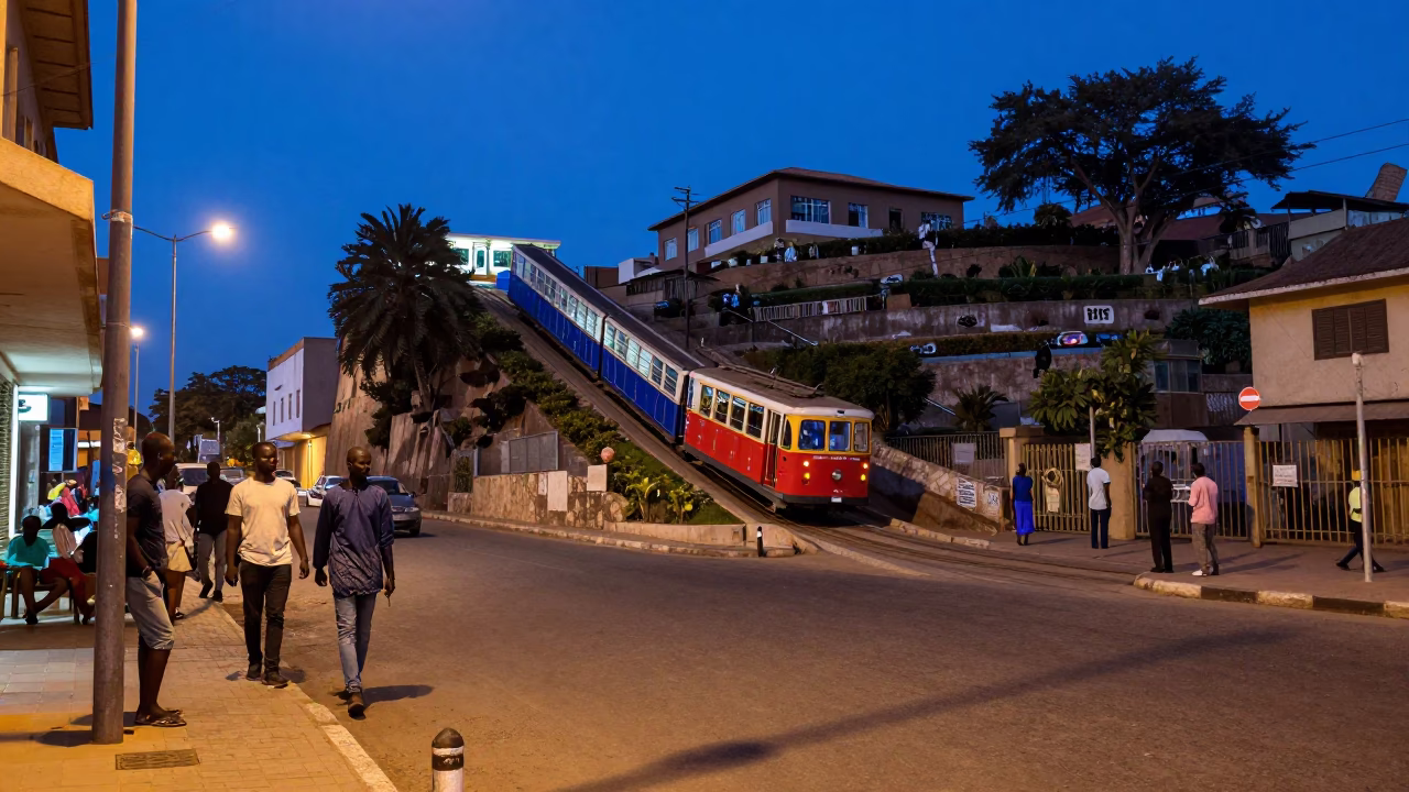 Dakar Street Life at The Last Blue Light Of Evening in in Dakar, Senegal