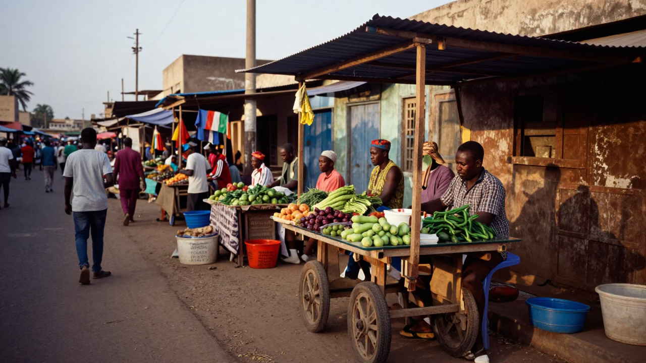 Dakar Street Scene at The Early Evening Light in in Dakar, Senegal