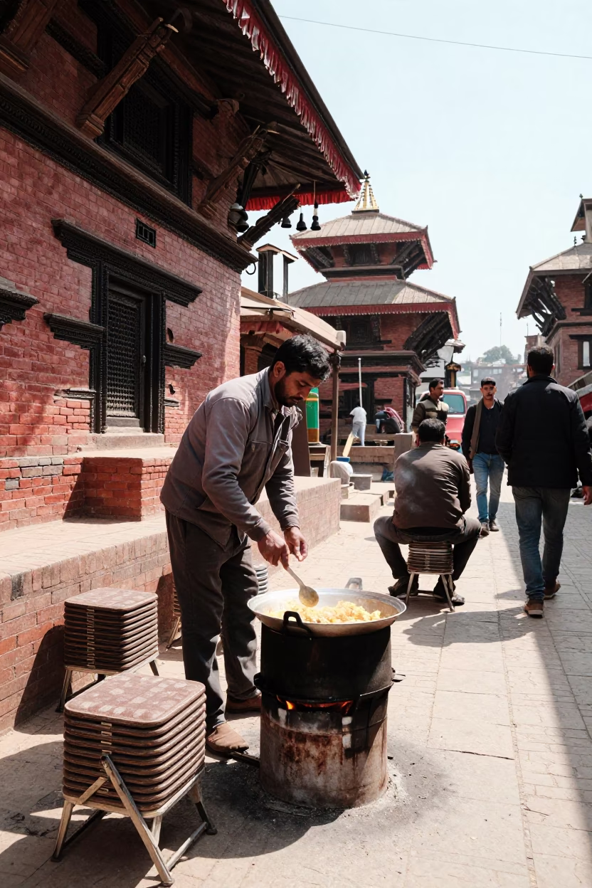 Dal Bhat in Kathmandu at Midday Light in in Kathmandu, Nepal