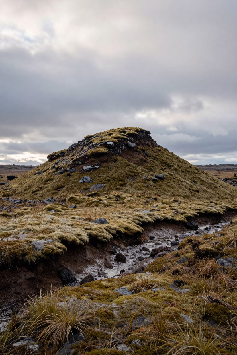 Dala Permafrost Pingo Mound Early Morning Wet Season in near Dala, Yangon