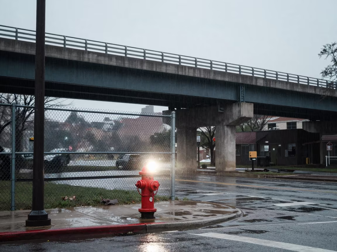 Dallas Overpass Hydrant in Impossible Light in beneath a flickering underpass light in Dallas