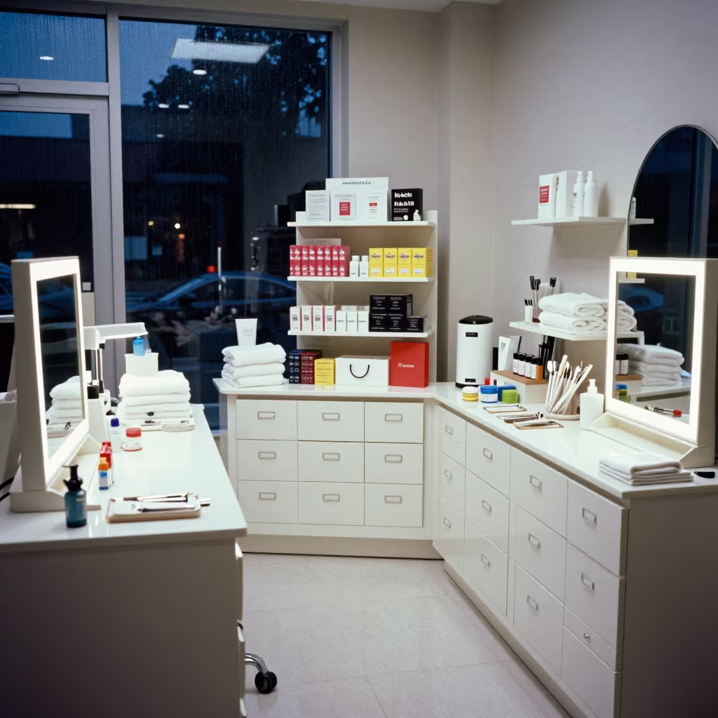 Dallas Salon Skincare Counter Monsoon Morning in at a salon reception counter near Dallas